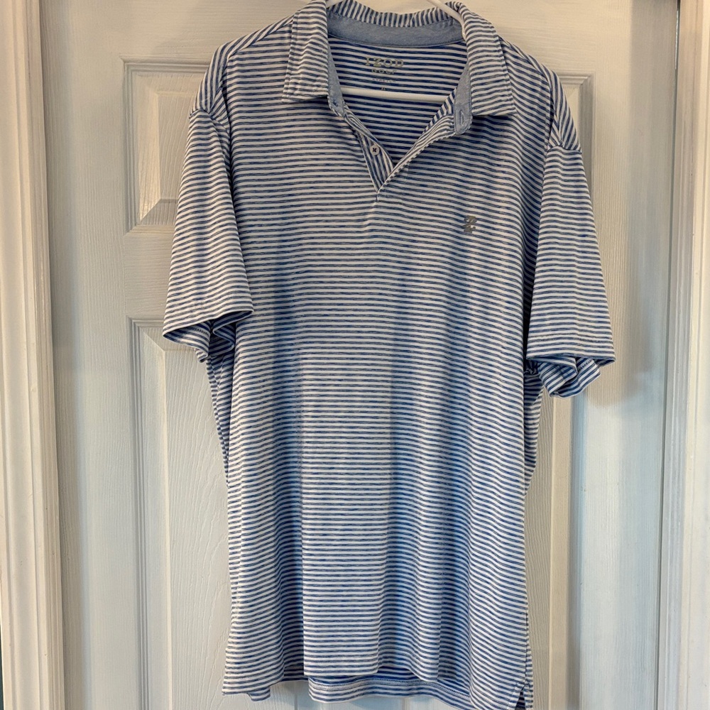 Izod Striped Polo in Blue and White